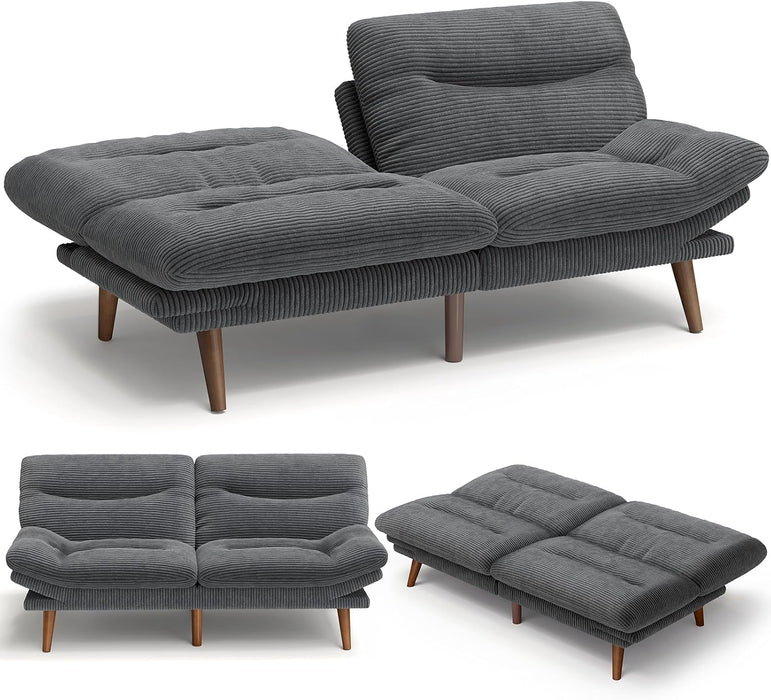 Futon Sof Bed,Vintge Couch with djustble Bckrest & rmrests, Convertible Futon Sof Couch for Efficient Home,Smll Spces, Living Room or Office, Corduroy Futon Couchs,Grey