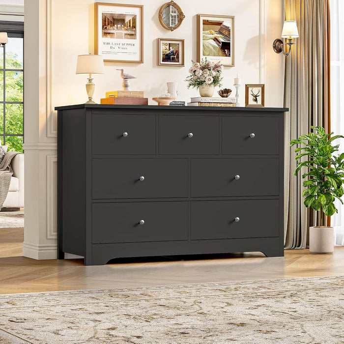 Black Dresser, Dresser for Bedroom, 7 Drawer Chest of Drawers