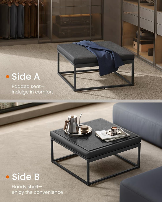LUIZ Collection - Ottoman, Square Coffee Table, Footstool, Reversible Top, Padded Seat, Side Table, Minimalist, Steel Frame, Max. Load 660 Lb, for Living Room, Ink Black ULOM077B01