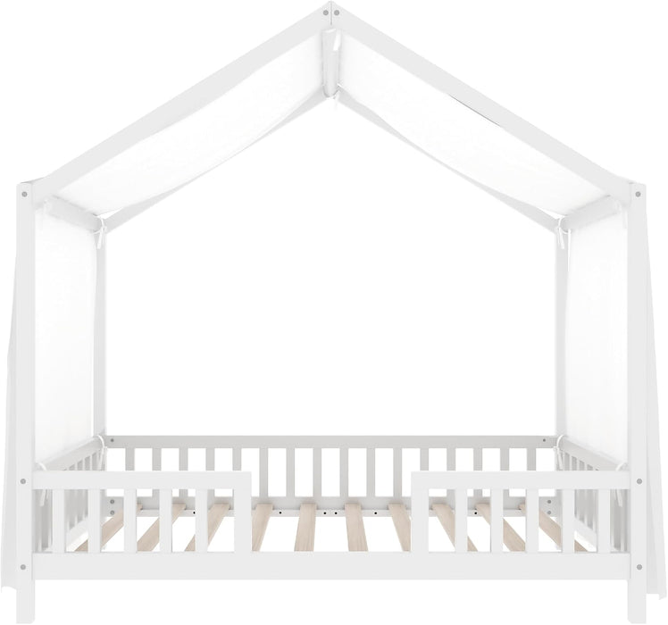 Twin Montessori House Platformbed With Canopy White