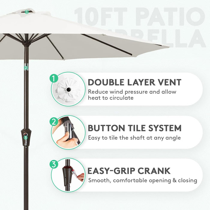 10FT Patio Umbrellas Outdoor Table Umbrella with Push Button Tilt and Crank, Market Umbrella 8 Sturdy Ribs UV Protection Waterproof for Pool, Garden (White)