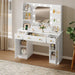 Vanity Desk with Mirror and Lights, Makeup Vanity with Mirror and LED Lights & Power Outlet, 3 Drawers and Cabinets, 3 Lighting Modes Dressing Table Set for Girls Women Bedroom, White