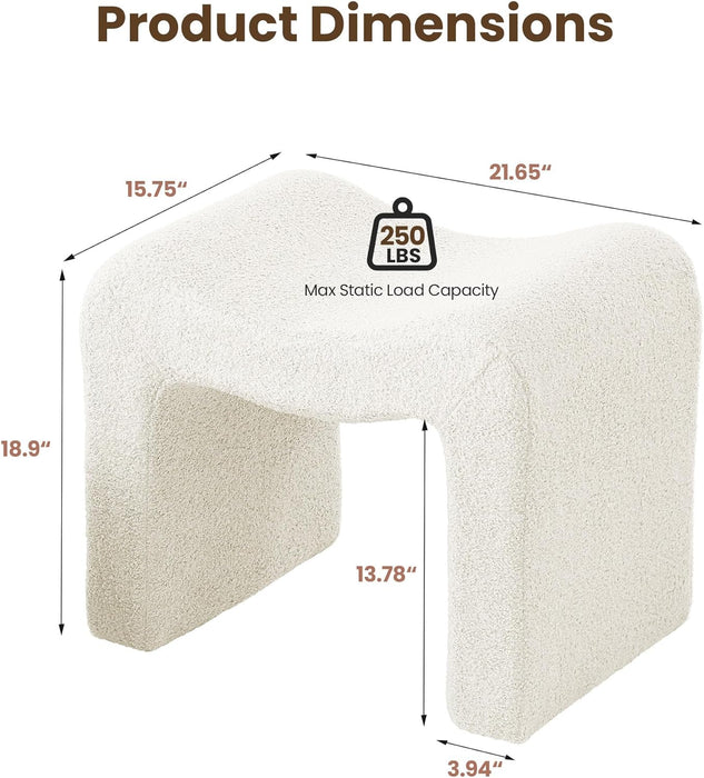 Small Footstool Ottoman Vanity Stool Chair Seating Backless Modern Foot Rest Teddy Velvet Ottoman for Makeup Room Living Room Bedroom Entryway,White (Single 1)