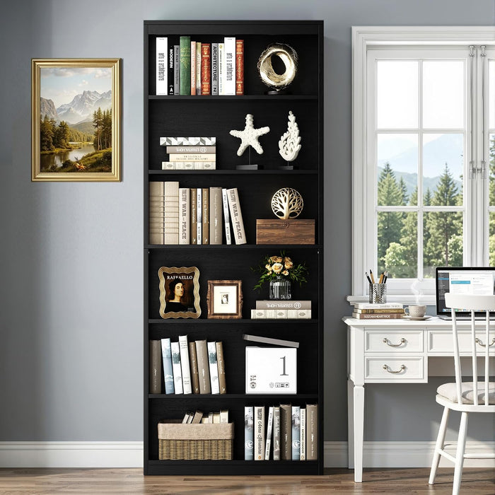 6-Tier Bookshelf, Tall Bookcase & Display Storage Shelves, Black