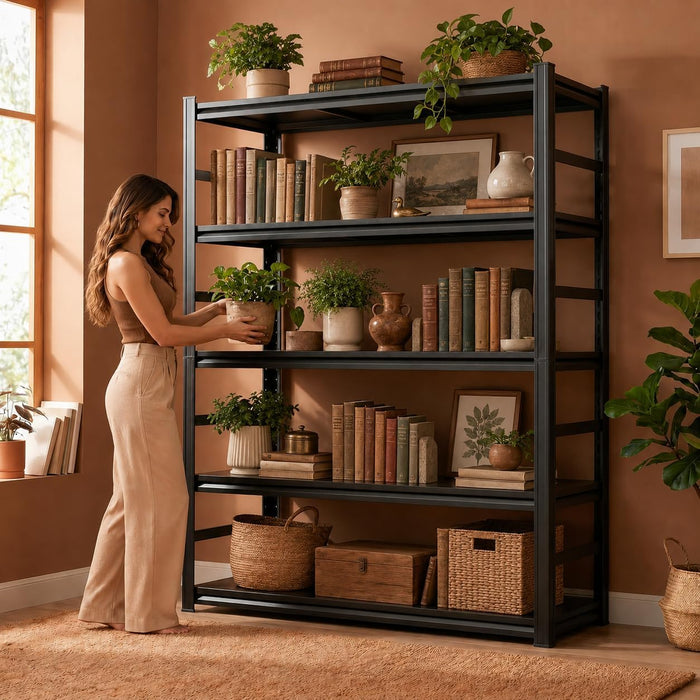 Five Tier IndustrialStrength Metal Bookshelf SeventyTwoInchTall