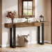 63-Inch Long Console Table, Solid Wood Sofa Table behind the Couch with Metal Support, Farmhouse Entryway Furniture for Entrance, Hallway, Living Room, Rustic Brown & Black