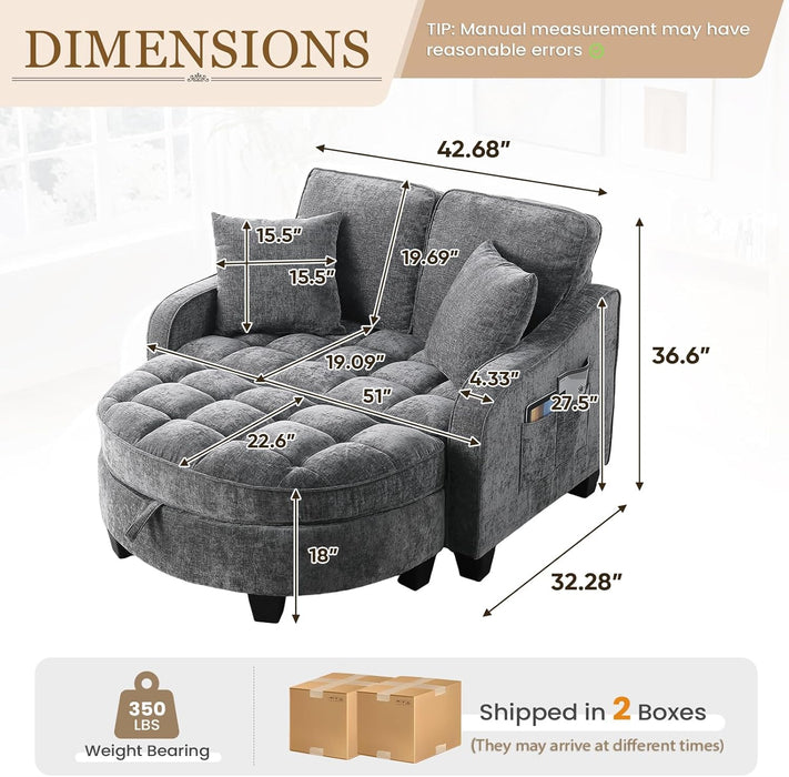 Oversized Chaise Lounge Chair Gray Chenille Tufted