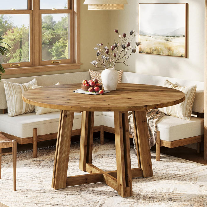 47.3" Solid Wood Dining Table for 4-6, round Wood Kitchen Table | Farmhouse Kitchen & Dining Room Table, Sturdy and Stable, Circle Dinner Table with Wood Legs, Easy Assembly, Rustic Brown