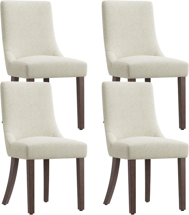 Wooden Dining Chairs Set of 4, Upholstered Kitchen & Dining Room Chairs with Solid Wood Legs Curved Backrest Farmhouse Accent Chair for Dining/Kitchen/Living Room, Beige