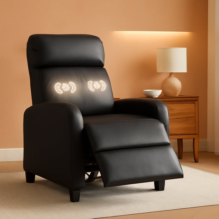 Recliner Chair Breathable Padded PU Leather Massage Single Sofa Recliners for Small Recliner Chair with Footrest Home Theater Seating for Bedroom Living Room,Black