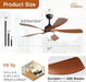 52 Inch Smart Ceiling Fan with Light, Modern Ceiling Fan with Dimmable Memory LED, Compatible with Alexa/Google/App, 6 Speeds 5000CFM, Timer Quiet Reversible DC Motor, ABS, FCC/ETL, Brown