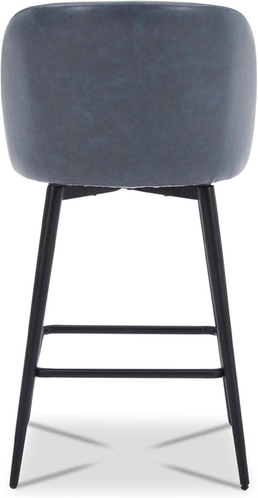 Counter Height Bar Stools Set of 3, 360° Swivel Upholstered Barstools with Backs and Metal Legs, 26" H Seat Height, Faux Leather in Blue