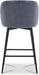Counter Height Bar Stools Set of 3, 360° Swivel Upholstered Barstools with Backs and Metal Legs, 26" H Seat Height, Faux Leather in Blue