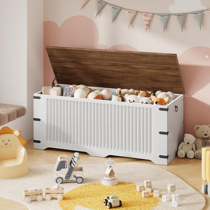Spacious Storage Bench Toy Chest Walnut SafetyHinge