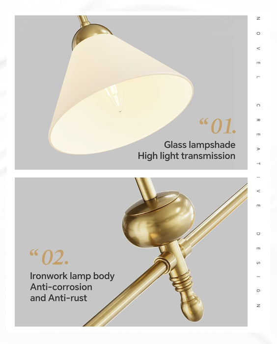 Linear Chandelier, Modern Chandelier for Dining Room Light Fixture, Dining Light Fixtures with Milk Glass Shade Pendant Lights Kitchen Island for Restaurant, Living Room (Gold, 2-Lights)