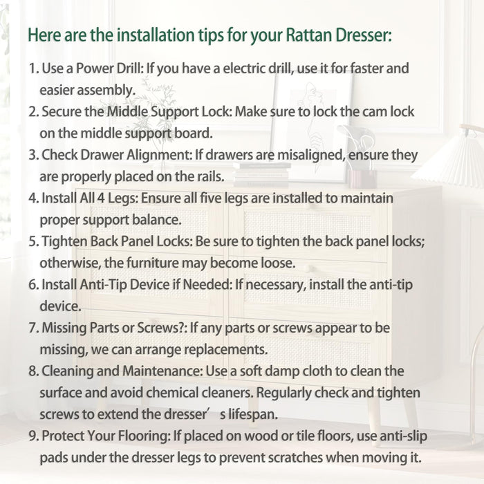 3 Drawer Rattan Dresser for Bedroom, Modern Wooden Dresser Chest with Handles for Bedroom, Hallway and Living Room, Wood Oak