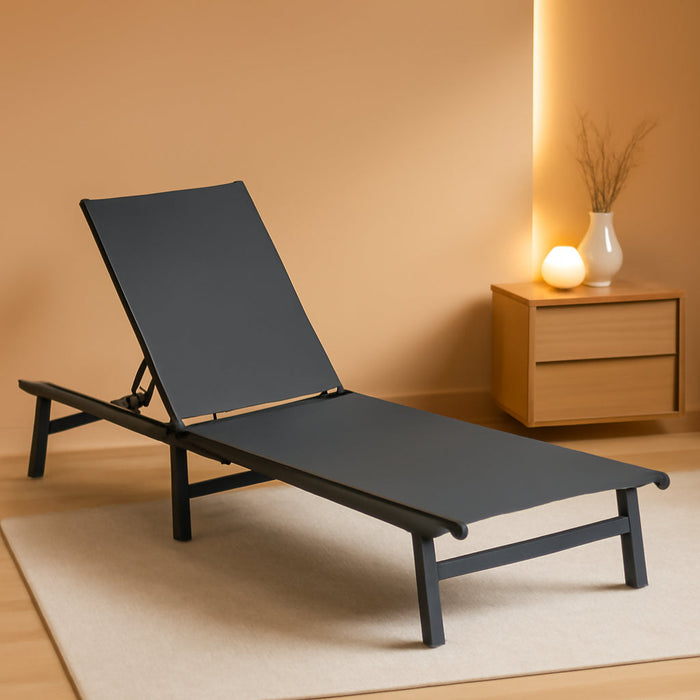Foldable Outdoor Lounge Chair, No Assembly Patio Chaise Lounge Outdoor with 5-Positions, Aluminum Pool Lounge Chair with Portable Design for Pool, Beach, Deck, Backyard, Grey