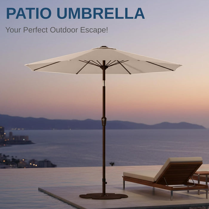 9Ft Patio Umbrella with Push Button Tilt and Crank,Outdoor Market Table Umbrella UV Protection 8 Sturdy Ribs for Backyard,Garden,Pool,Deck(Beige)