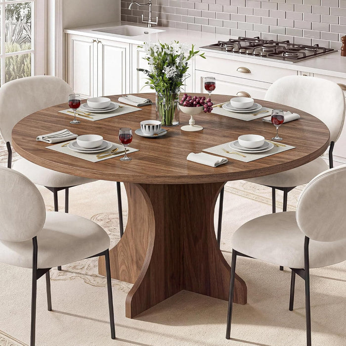 47" round Dining Table for 4-6 People, Walnut
