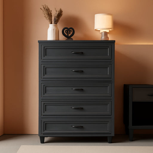 5 Drawer Dresser for Bedroom, 31.5" Wide Modern Closet Chest of Drawers with Metal Handles,Wood Nightstand Storage Organizer for Living Room, Hallway, Grey