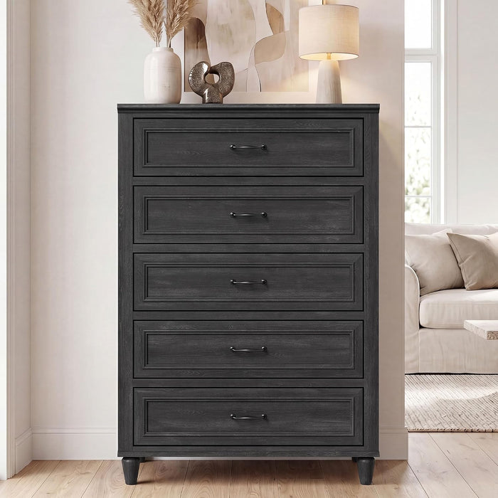 5 Drawer Dresser for Bedroom, 31.5" Wide Modern Closet Chest of Drawers with Metal Handles,Wood Nightstand Storage Organizer for Living Room, Hallway, Grey