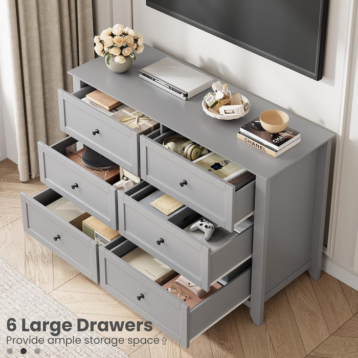 6 Drawer Dresser for Bedroom, Grey Modern Large Chest