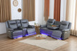 Power Leather Recliner Sofa Sets, 2 Pieces Living Room Furniture Sets with LED Lights, Grey Reclining Sofa Sets with USB Port for House/Office/Rv(B-Drak Grey, Sofa+Loveseat)
