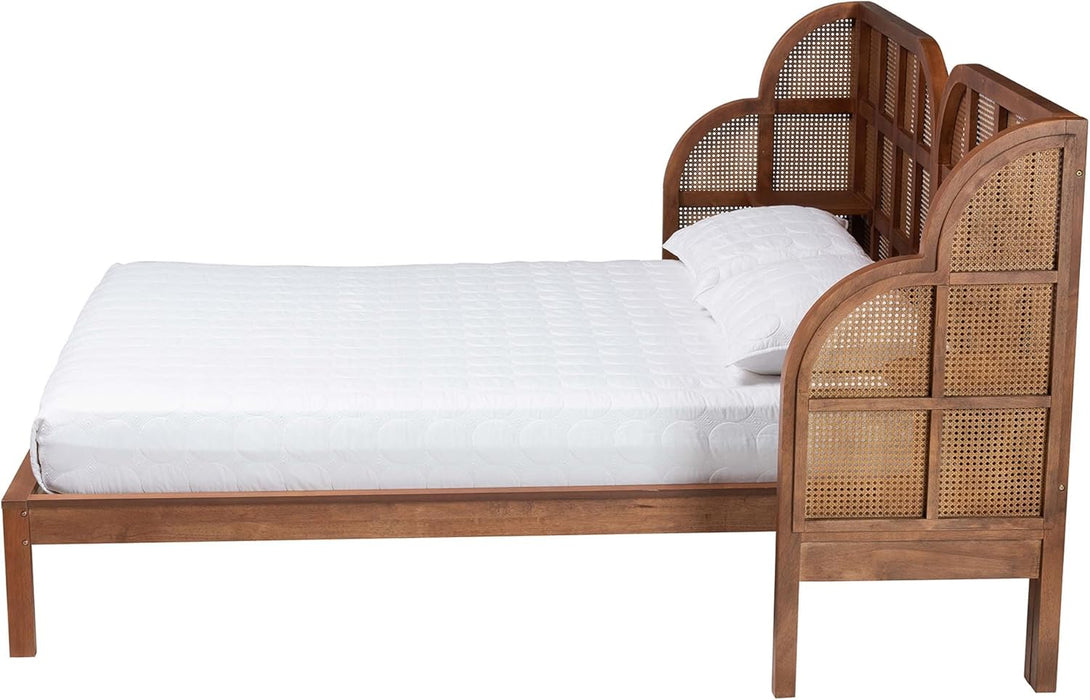 Cascadia Mid-Century Modern Walnut Brown Wood King Size Wingback Platform Bed