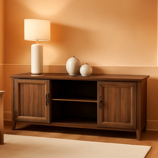 Buren Classic Grooved Door TV Stand for Tvs up to 65 Inches, 58 Inch, Walnut