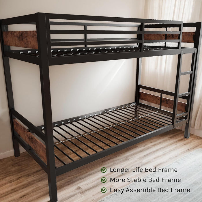 HeavyDuty TwinOverTwin SpaceSaving Metal BunkBed Brown