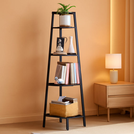 Corner Shelf, 4-Tier Corner Bookshelf with Metal Frame, Ladder Corner Shelves Display Shelf for Bedroom Living Room, Tall Corner Bookcase Corner Plant Stand, Wood Small Corner Shelf Stand Home