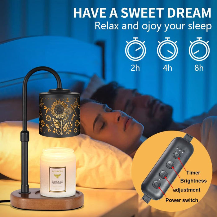Dimmable Candle Warmer Lamp with Timer Adjustable Height for Scented Jar Candles Electric Candle Wax Melt Warmer for Home Decor Christmas Birthday Gifts for Women Mom(Sunflower+Dragonfly)