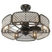 30 Inch Caged Ceiling Fan with Light Crystal Lampshade 6 Light Bases