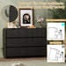 Black Dresser Fluted 6 Drawers Dresser for Bedroom, 47" Wide Wood Chest of Drawers with Hidden Handles & Rounded Corners, Modern TV Stand Storage Cabinet for Living Room, Hallway, Entryway