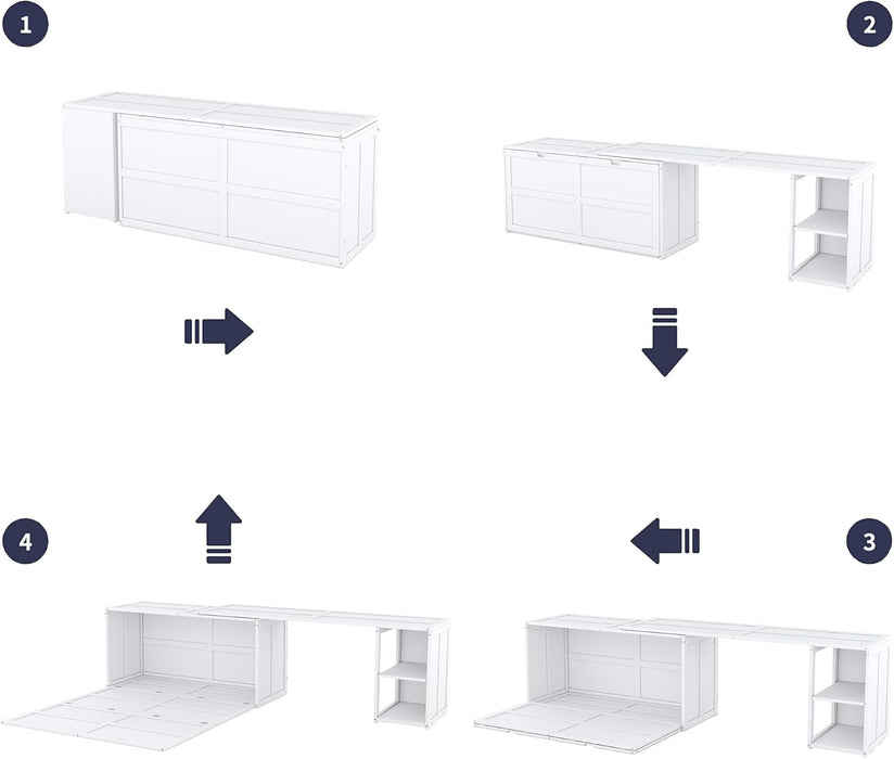 Queen Size Murphy Bed with Rotable Desk, Space-Saving Design Wall Cabinet Bed Frame with Storage Shelves for Bedroom and Guest Room, No Box Spring Required, White