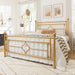 Queen Size Metal Platform Bed Frame, Victorian Headboard, Gold