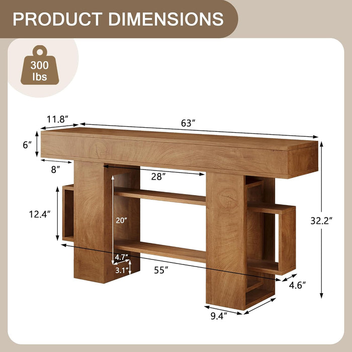 63 Inches Entryway Table, Wooden Console Table with Storage, Narrow Sofa Table behind Couch, Farmhouse Long Entry Hallway Tables for Entrance, Foyer, Living Room, Natural Brown