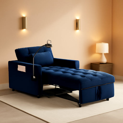 Blue Velvet SpaceSaving Convertible Sofa Chair USB