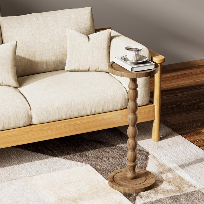 Small Side Table, Rubberwood‌ Drink Table for Small Spaces, Solid Wood Pedestal Tables, round End Tables for Living Room, Bedroom, Corners, and Office (Brown, 9.4 Inch)