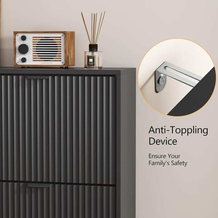 Black Fluted Shoe Cabinet With Adjustable Shelving