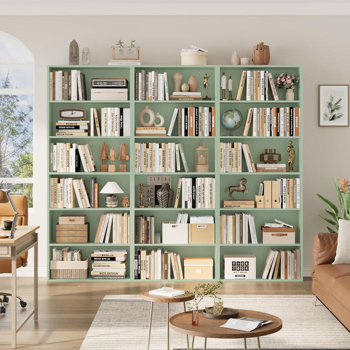 6 Tier Tall Bookshelf and Bookcase with Open Display Shelves, Green