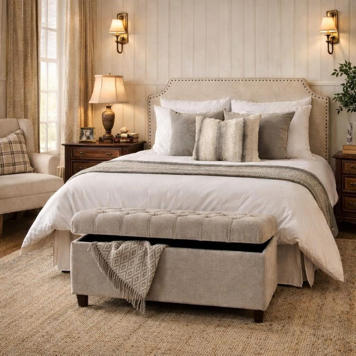Home Decor | Tufted Ainsley Button Storage Ottoman Bench with Hinged Lid | Ottoman Bench with Storage for Living Room & Bedroom, Grey