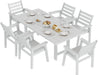 7-Piece HDPE Outdoor Dining Table Set with 6 Chairs, 71" L Patio Dining Furniture Set with Umbrella Hole, Modern Dinner Table & Chairs Set for Garden, Backyard, Poolside, White