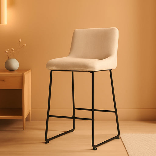 26 Inch Counter Height Bar Stools Set of 3, Linen Upholstered Barstools, Barstool with Back, Comfortable Bar Chairs, Modern Counter Stools for Kitchen Counter Island