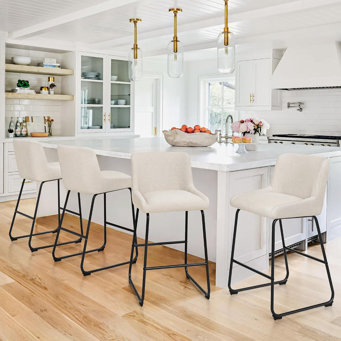 26 Inch Counter Height Bar Stools Set of 3, Linen Upholstered Barstools, Barstool with Back, Comfortable Bar Chairs, Modern Counter Stools for Kitchen Counter Island