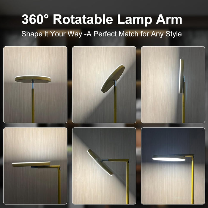 90-Degree Foldable LED Torchiere Floor Lamp, Super Bright 30W 3000LM, Remote Control with Stepless Dimming & Color Temperature Adjustable, Standing Lamp for Living Room, Bedroom, Office Gold