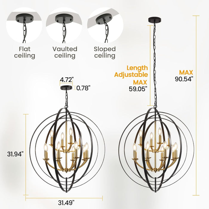 Black And Gold Chandelier Farmhouse Pendant Lighting