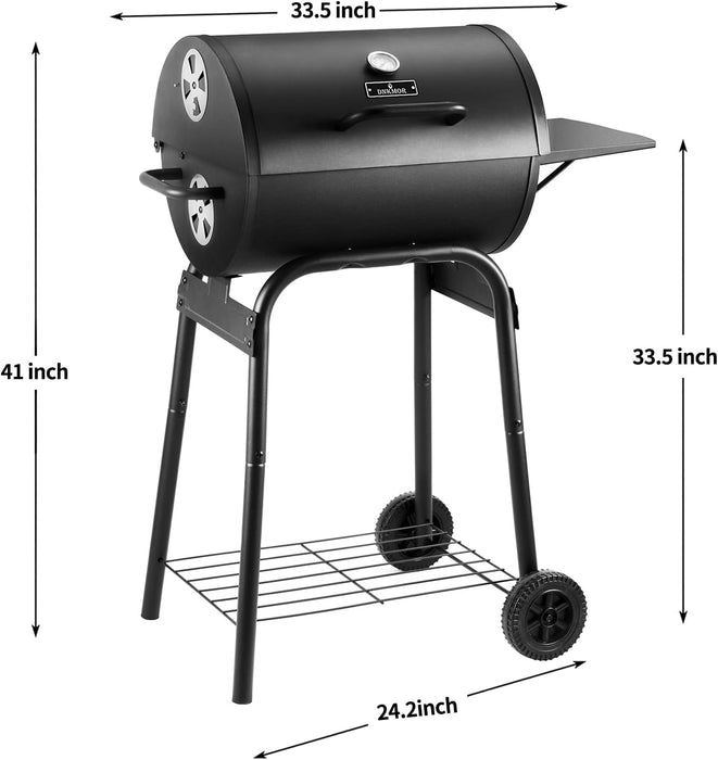 Charcoal Grill Outdoor BBQ Grill, Barrel Charcoal Grills with Side Table, with Nearly 500 Sq.In. Cooking Grid Area, Outdoor Backyard Camping Picnics, Patio and Parties, Black by
