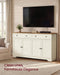 Siren Collection - Buffet Cabinet, Farmhouse Coffee Bar Cabinet with 2 Drawers, Adjustable Shelves, 4 Doors, Sideboard, 15.8 X 55.1 X 31.5 Inches, Rustic White and Honey Brown ULSC541WJ01S