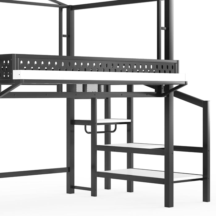 IndustrialGrade Metal Loft Bed Multicolor LED Lighting